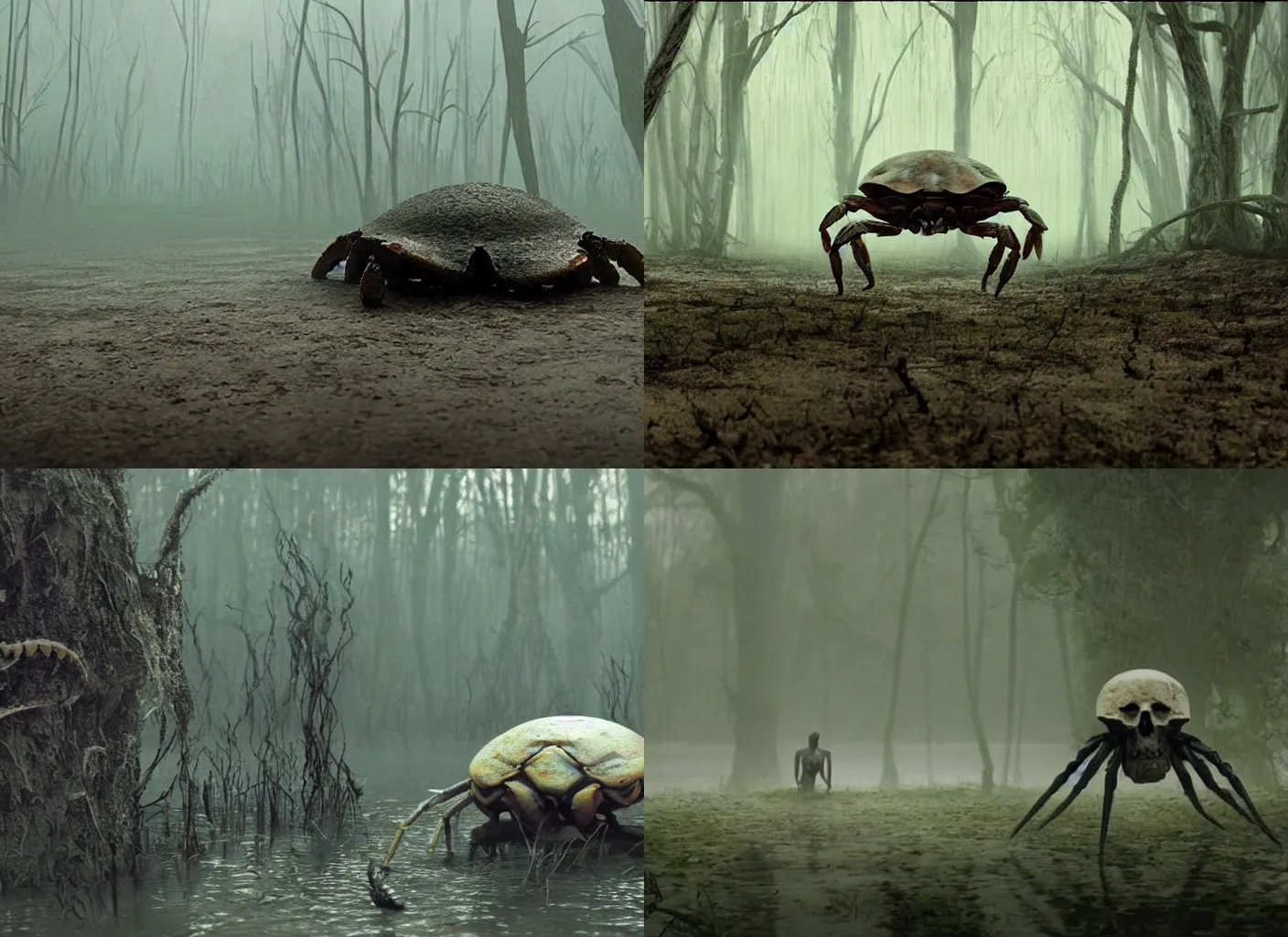 Skull Crab Creeping Through A Swamp, Foggy, Cinematic 