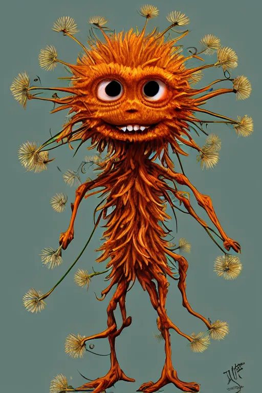 Image similar to a humanoid figure dandelion plant monster, orange eyes, highly detailed, digital art, sharp focus, trending on art station, anime art style