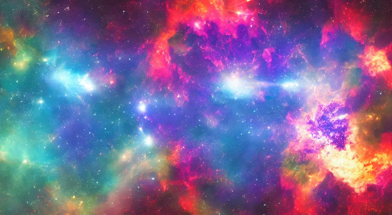 Image similar to a nebula explosion forming triangle shapes, high detail, digital art