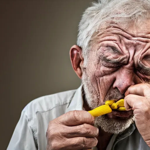 Image similar to national geographic photo of angry old man vomiting audio cables out his mouth