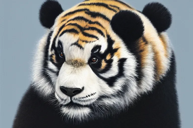 Image similar to panda tiger hybrid animal, portrait by tim eitel