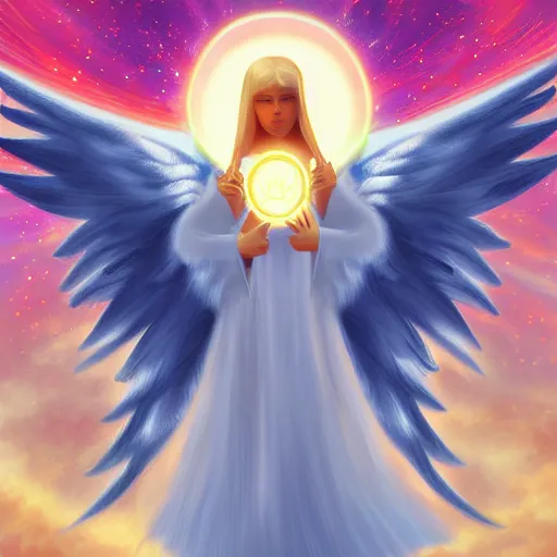 Image similar to an angel of light protecting planet earth, high detail digital painting