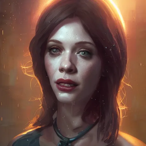 Image similar to highly detailed portrait christina hendricks robot in gta v, stephen bliss, unreal engine, fantasy art by greg rutkowski, loish, rhads, ferdinand knab, makoto shinkai and lois van baarle, ilya kuvshinov, rossdraws, tom bagshaw, global illumination, radiant light, detailed and intricate environment