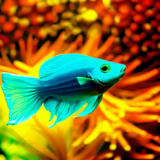 Image similar to a beautiful richly colored beta fish on a black background.