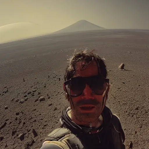 Image similar to the last selfie taken by an alien! in an apocalypse volcano in the background hd cinematic epic 8 k concept art by greg rutkowski