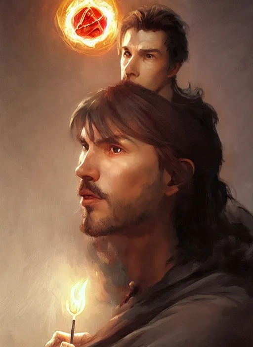 Prompt: character concept portrait of an attractive young angry Spanish wizard with pale red skin enchanting a flaming spell, a floating iridescent spell book in the center, intricate, elegant, digital painting, concept art, smooth, sharp focus, illustration, from Metal Gear, by Ruan Jia and Mandy Jurgens and William-Adolphe Bouguereau, Artgerm