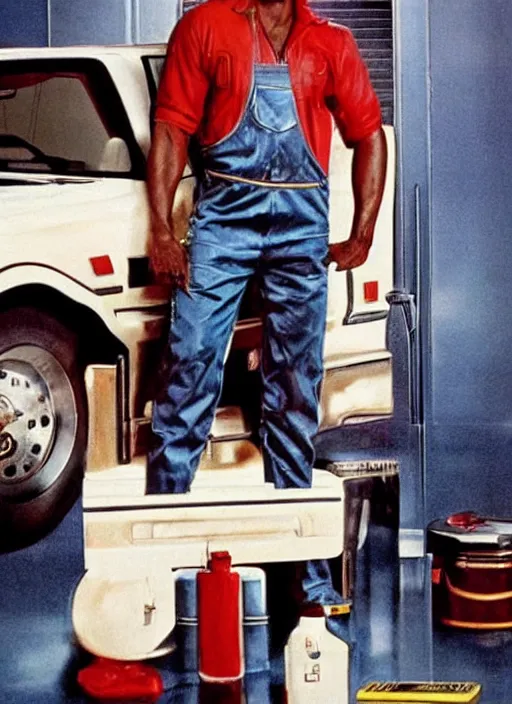 Image similar to an 8 0's john alvin action movie poster starring eddie murphy face as a plumber to rich people. bathroom. overalls. tool belt. the movie is called beverly hills crap