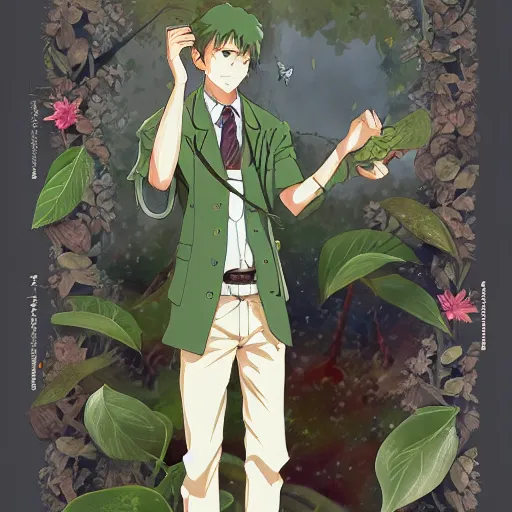 Image similar to portrait of bill rizer as a botanist, anime fantasy illustration by tomoyuki yamasaki, kyoto studio, madhouse, ufotable, trending on artstation