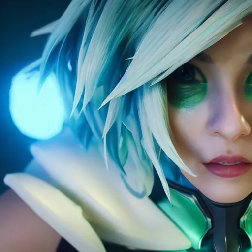 Image similar to still of pretty Riven (League of Legends) in KDA music video. 3d render, octane render, game art, realistic, highly detailed, trending on artstation, 4k, trending on artstation, pixar, cgsociety, unreal engine 5, redshift render, trending on artstation, blender, behance, cg