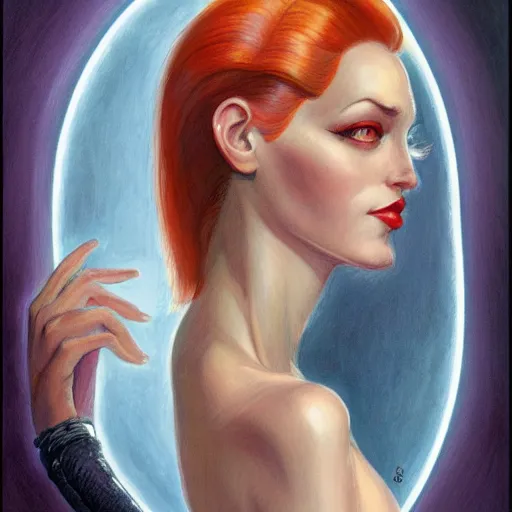 Image similar to a streamline moderne portrait in the style of anna dittmann and donato giancola and charles dulac.