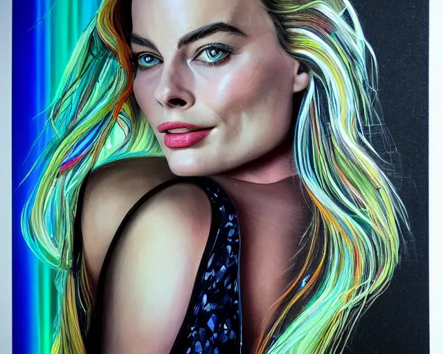 Image similar to neon art of margot robbie, hyper detailed, award winning