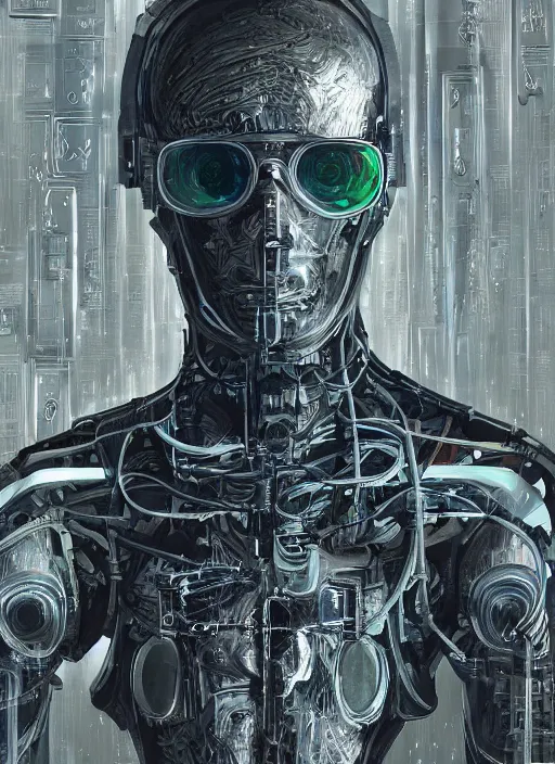 Image similar to a hyper - detailed fine painting of a synthetic man ( cyber - organic ), dystopian concept art