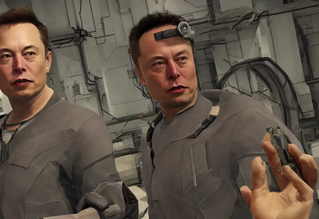 Image similar to elon musk in half life, elon musk in the video game half life, gameplay screenshot, close up, 3 d rendering. unreal engine. amazing likeness. very detailed.