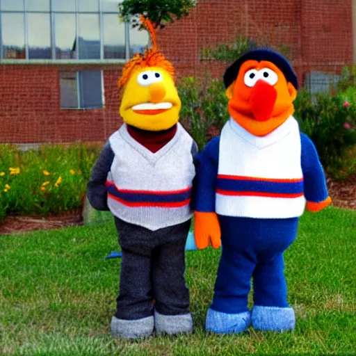 Image similar to bert & ernie as community college professors best friends