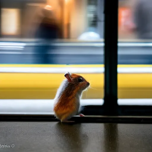 Image similar to detailed photo of a hamster waiting for the train, various poses, full body, unedited, daylight, dof 8 k