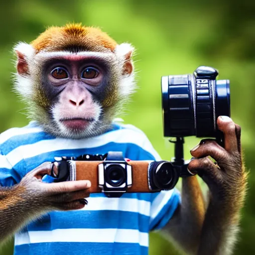 Image similar to Portrait of a monkey holding a camera