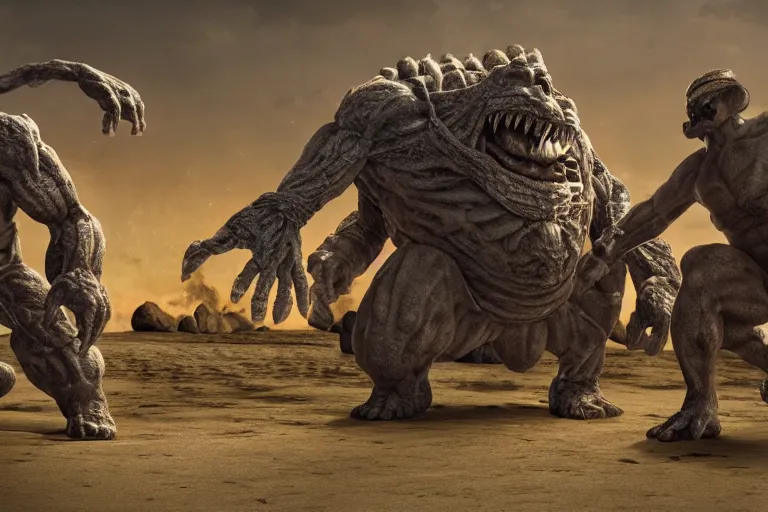 Prompt: photo, friends, man two old hairy fat ugly men! fighting alien monsters 4 0 5 4 7 on a beach, highly detailed, scary, intricate details, volumetric lighting, front view