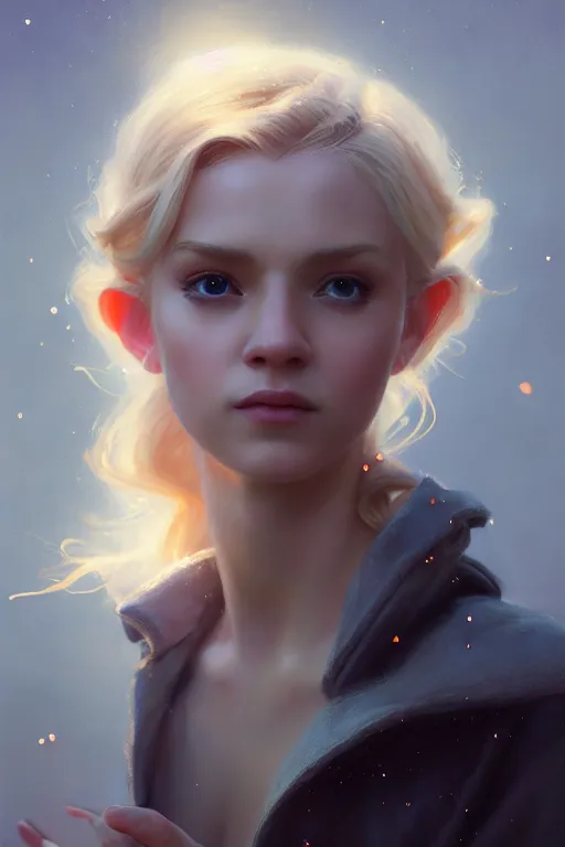 Prompt: cinematic shot of an epic portrait of a cute blonde fairy dressed in military clothes, stylised military clothes, shiny skin, beautiful eyes, beautiful, small details, night setting, realistic poster with volumetric light from jeremy lipkin and michael garmash, craig mallism, artgerm, unreal engine, radiant light, digital art, trends at art station, a masterpiece