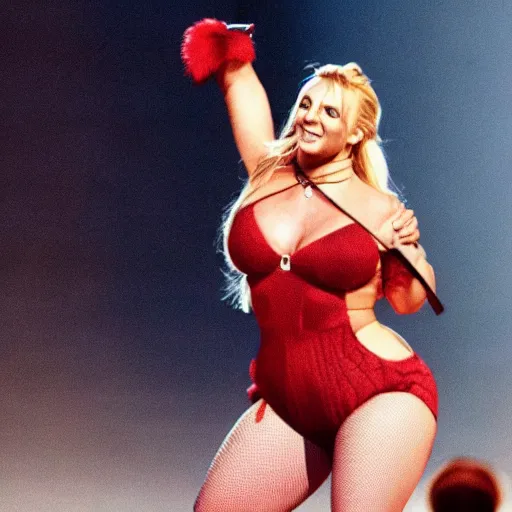 Image similar to thicc Britney Murphy holding up Britney Spears, the lion King pose