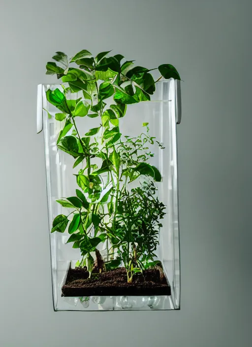 Prompt: human plant growing in a glass box, studio photography