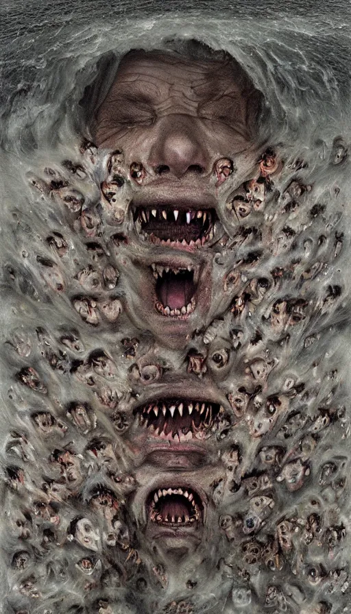 Image similar to a storm vortex made of many demonic eyes and teeth, by alyssa monks