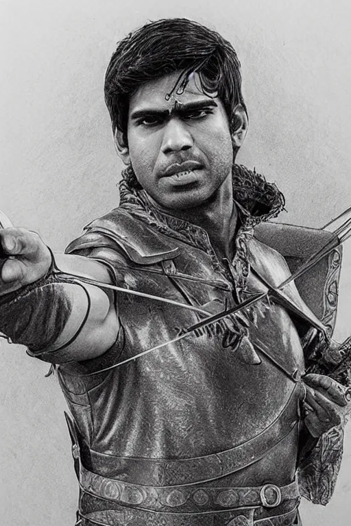 Image similar to intricate pencil sketch of rishi sunak as robin hood but robbing the poor to give to the rich, 8 k octane beautifully detailed render