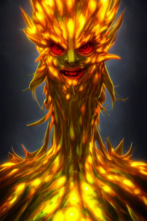 Image similar to a humanoid plant monster, amber glow, highly detailed, digital art, sharp focus, trending on art station, plant, anime art style