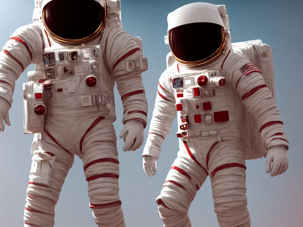 Image similar to ornate red bone in astronaut suit, gold linens, cinematic lighting, dramatic, octane render, long lens, shallow depth of field, bokeh, anamorphic lens flare, 8k, hyper detailed, 35mm film grain