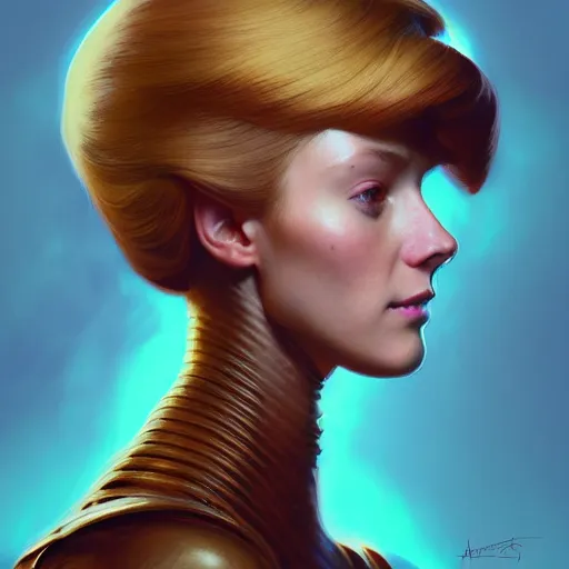 Prompt: head and shoulders portrait of a female Megaman hyperrealistic, digital illustration, dark fantasy, medium shot, intricate, elegant, highly detailed, digital painting, volumetric light, artstation, concept art, smooth, sharp focus, illustration by Sachin Teng, armor by Donato Giancola, face by Gil Elvgren, paintstrokes by Greg Manchess, background by Alphonse Mucha