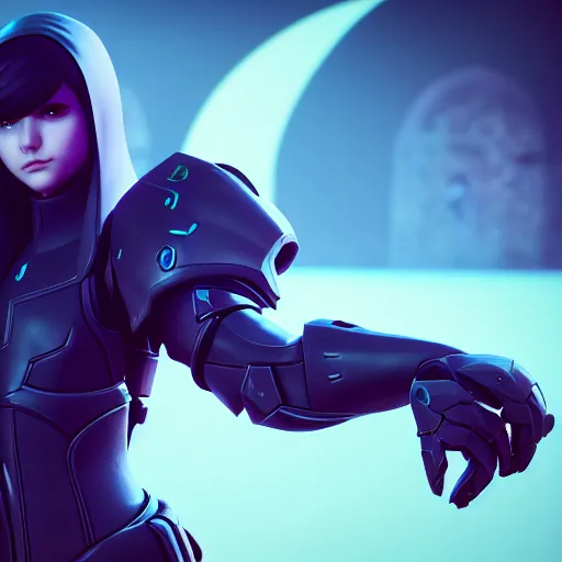 Image similar to a young girl with the appearance and armor of reaper from overwatch, design, octane render, 4 k, ingame shot