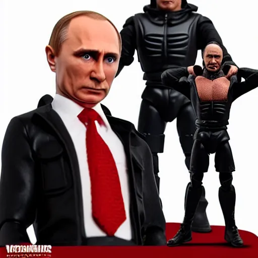 Image similar to vladimir putin cosplay action man, stop motion vinyl action figure, plastic, toy, butcher billy style