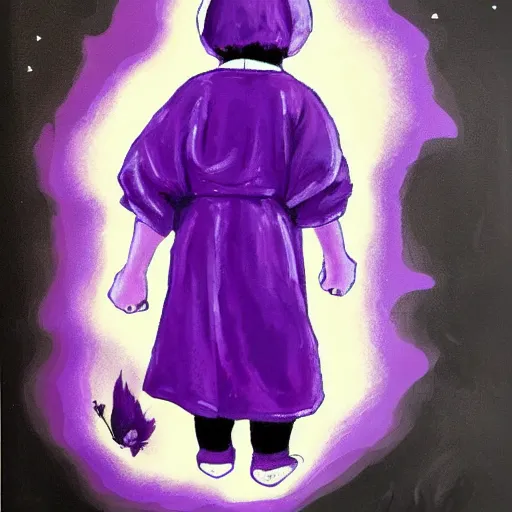 Image similar to little boy wearing nun outfit. purple and black color palate, detailed soft painting, made in abyss art style, inspired in hirohiko araki