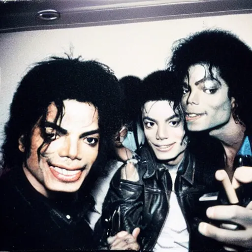 Prompt: Photo of Michael Jackson in the 80's. Candid selfie. Polaroid