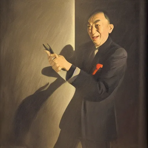 Image similar to flash photography by yasuo kuniyoshi, by alex ross, by nikolai ge evocative, cgi. a beautiful photograph. even in the darkness, his smile threw shadows.