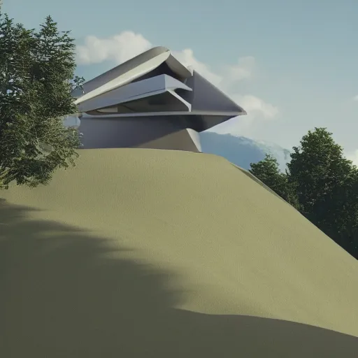 Prompt: dreamy architecture on a hill. photorealism. V-Ray