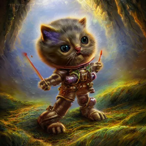 Prompt: rescue from the underworld, shadows of the past, The Mekanik Doll, chubby moss kitten, by jeff easley and Dylan Kowalski, highly detailed, digital painting, HDRI, by vivid colors, high contrast, 8k resolution, intricate, beautiful and thematically complex, smooth