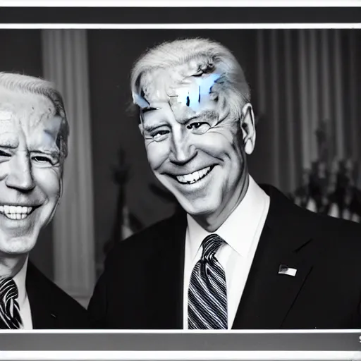 Image similar to A portrait photo of joe biden teams up with a teenage joe biden, perfect faces, 50 mm, award winning photography