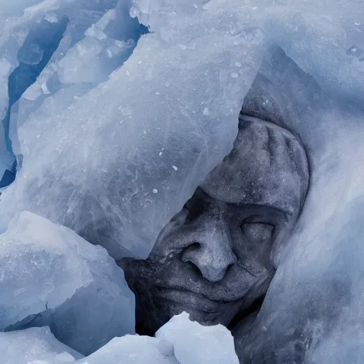 Prompt: A golem made of ice sleeping in a cave in Antarctica