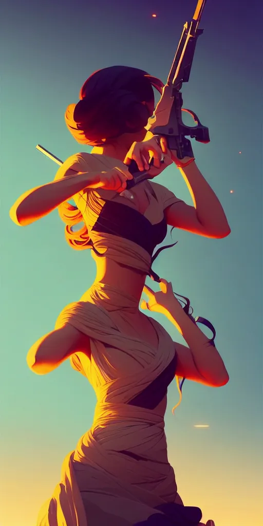 Prompt: smooth weapon, desert - colors, centered median photoshop filter cutout vector behance hd by artgerm, jesper ejsing, by rhads, makoto shinkai and lois van baarle, ilya kuvshinov, rossdraws, illustration, art by ilya kuvshinov and gustav klimt