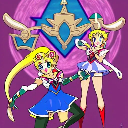 Prompt: sailor moon in the style of legend of zelda, digital art