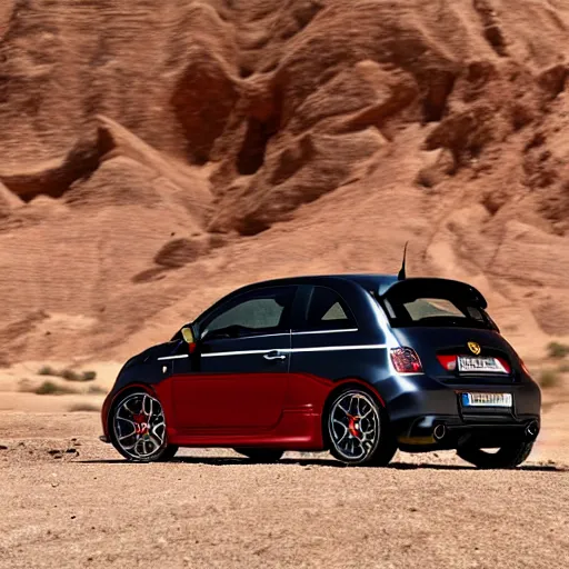Image similar to a 2 0 1 0 abarth 5 0 0, abandoned in a desert