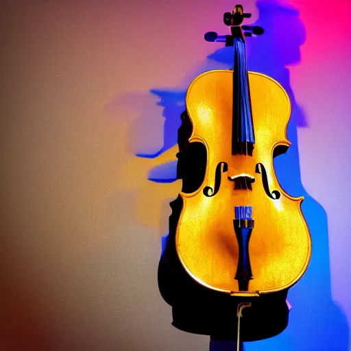 Image similar to a cello made from circuit boards and vacuum tubes, bright colors, cinematic, smooth, dramatic, detailed and realistic studio photograph, 8k, unreal engine, XF IQ4, 50mm, F1.4, ISO 200, 1/160s, natural light, Adobe Lightroom, photolab, Affinity Photo, PhotoDirector 365