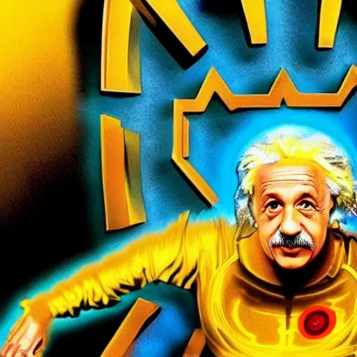 Image similar to Albert Einstein as a superhero, bending time and space to alter reality itself, dramatic cinematic action shot, movie still from Watchmen (2009), Oscar winning cinematography, 8k