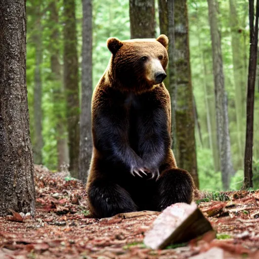 Image similar to a bear as a field news reporter in the forest, photograph