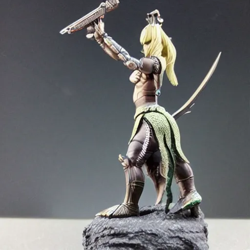 Prompt: 80mm resin detailed miniature of a Alien, Miniature of a Human Female Warrior, Product Introduction Photos