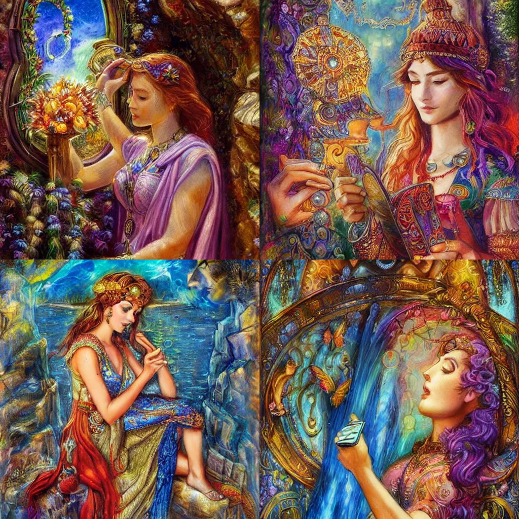 goddess checking her phone, by josephine wall, | Stable Diffusion | OpenArt