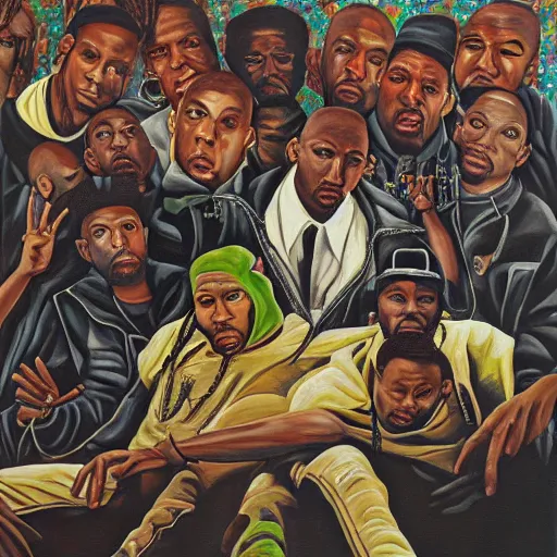 Image similar to a painting of the death of hip hop