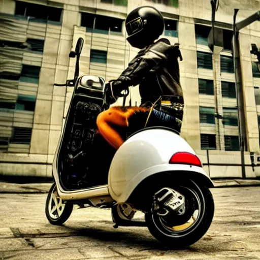 Image similar to cyberpunk Vespa