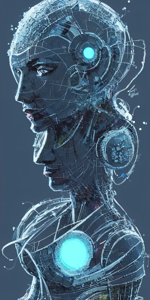 Image similar to concept art of a cybernetic insects life form based on silica crystal, on a rock background, surrounded by spirals of fog, grimy, gritty, trending on artstation, award winning painting, close portrait, cgi, art by carne griffiths and charles gwathmey