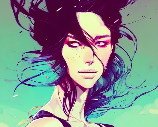 Image similar to a ultradetailed beautiful panting of a stylish woman with flowing hair, by conrad roset, greg rutkowski and makoto shinkai, trending on artstation